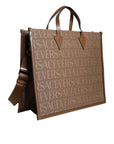 Versace Brown Top Handle Jacquard Leather Logo Crossbody Tote Bag