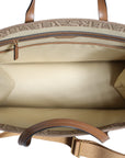 Versace Brown Top Handle Jacquard Leather Logo Crossbody Tote Bag