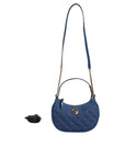 Versace Blue Quilted Denim Leather Top Handle Shoulder Bag