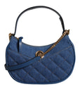 Versace Blue Quilted Denim Leather Top Handle Shoulder Bag