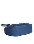 Versace Blue Quilted Denim Leather Top Handle Shoulder Bag