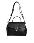 Versace Black Top Handle Grainy Calfskin Leather Crossbody Bag