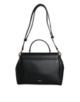 Versace Black Top Handle Grainy Calfskin Leather Crossbody Bag