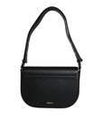 Versace Black Grainy Calf Leather Logo Crossbody Shoulder Bag
