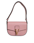 Versace Pink Grainy Calf Leather Logo Crossbody Shoulder Bag