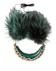 Dolce & Gabbana Green Gold Crystal Fur Headset Audio AUX Headphones