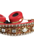 Dolce & Gabbana Red Nappa Leather Floral Crystal Headphone