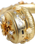 Dolce & Gabbana Gold Leather Floral Crystal Angel Headset Headphones