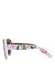 Dolce & Gabbana Multicolor Wood Crystal Brass Frame Floral Hand Paint Sunglasses