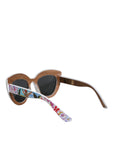 Dolce & Gabbana Multicolor Wood Crystal Brass Frame Floral Hand Paint Sunglasses