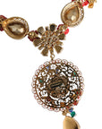 Dolce & Gabbana Gold Tone Brass Embellished Ball Chain Statement Necklace