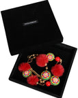 Dolce & Gabbana Gold Brass Red Fur Crystal Waist Torero Belt
