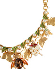 Dolce & Gabbana Gold Brass Crystal Bug Charm Pendant Statement Necklace
