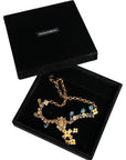 Dolce & Gabbana Gold Brass Chain Floral Crystal Cross Pendant Necklace
