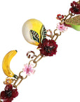 Dolce & Gabbana Gold Brass FRUIT Pendants Flowers Crystal Logo Necklace