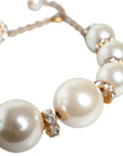Dolce & Gabbana White Maxi Faux Pearl Beads Crystals Gold Chain Necklace