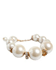 Dolce & Gabbana White Maxi Faux Pearl Beads Crystals Gold Chain Necklace
