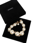 Dolce & Gabbana White Maxi Faux Pearl Beads Crystals Gold Chain Necklace