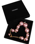 Dolce & Gabbana Pink Maxi Faux Pearl Beads Crystals Gold Chain Necklace