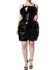 Dolce & Gabbana Black Polyester Ruched Coated Mini Dress