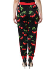 Dolce & Gabbana Black Red Cherry Mid Waist Jogger Pants