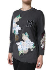 Dolce & Gabbana Gray Hydrangea CollegeStudded Floral Sweater