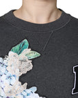 Dolce & Gabbana Gray Hydrangea CollegeStudded Floral Sweater