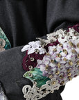 Dolce & Gabbana Gray Hydrangea CollegeStudded Floral Sweater