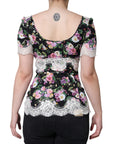 Dolce & Gabbana Black Floral Lace Short Sleeves Blouse Top