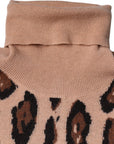 Dolce & Gabbana Beige Leopard Print Wool Turtleneck Top