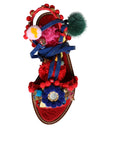 Dolce & Gabbana Multicolor Pom Pom Fur Wrap Sandals Shoes