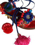 Dolce & Gabbana Multicolor Pom Pom Fur Wrap Sandals Shoes