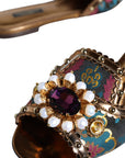 Dolce & Gabbana Multicolor Jacquard Embellished Slides Flats Shoes