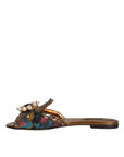 Dolce & Gabbana Multicolor Jacquard Embellished Slides Flats Shoes