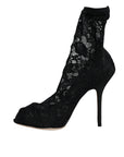 Dolce & Gabbana Black Lace Stretch Heels Mid Calf Boot Shoes
