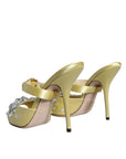 Dolce & Gabbana Yellow Mary Janes Satin Crystal Sandals Shoes