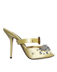 Dolce & Gabbana Yellow Mary Janes Satin Crystal Sandals Shoes