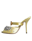 Dolce & Gabbana Yellow Mary Janes Satin Crystal Sandals Shoes