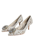 Dolce & Gabbana White Taormina Lace Crystal Heel Pumps Shoes