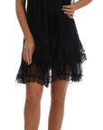 Dolce & Gabbana Elegant Black Silk Lace Chemise Dress