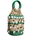 Dolce & Gabbana Beige Green Rafia Seashells Crystal Bucket Bag