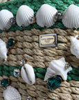 Dolce & Gabbana Beige Green Rafia Seashells Crystal Bucket Bag