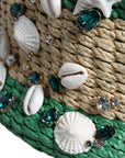 Dolce & Gabbana Beige Green Rafia Seashells Crystal Bucket Bag