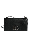 Dolce & Gabbana Black Leather Crystal Shoulder Crossbody Clutch Bag
