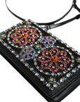 Dolce & Gabbana Black Leather Crystal Shoulder Crossbody Clutch Bag
