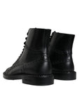Dolce & Gabbana Black Leather Lace Up Mid Calf Boots Shoes
