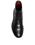 Dolce & Gabbana Black Leather Lace Up Mid Calf Boots Shoes