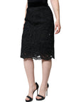 Dolce & Gabbana Black Floral Lace HighWaist Pencil Cut Skirt