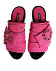 Dolce & Gabbana Pink Black Crystal Slides Sandals Shoes