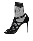 Dolce & Gabbana Black Tulle Stretch Heels Sandals Shoes